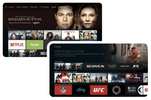 Examples of media campaigns for A+E networks on Amazon Fire TV.