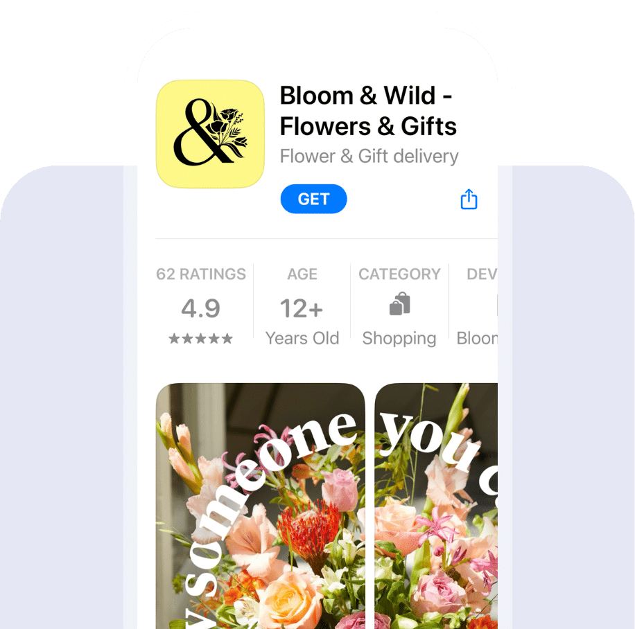 Screenshot of the Bloom & Wild app listing in the app store.