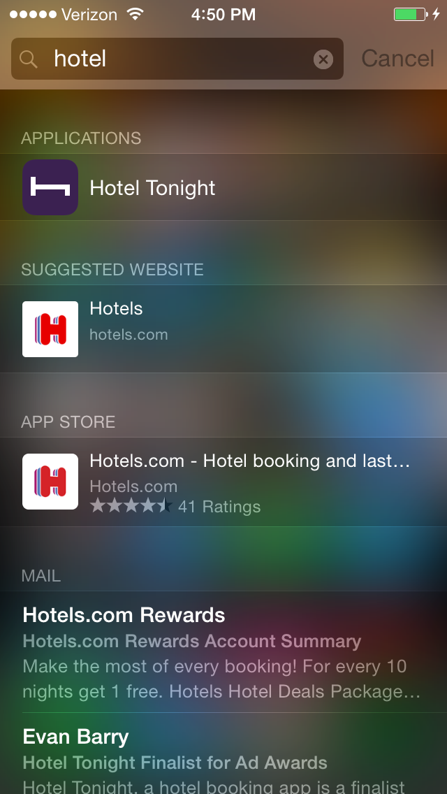 iOS 8 Spotlight Search