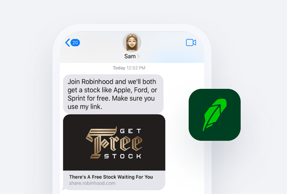 Screenshot of a mobile offer to get free stock from Robinhood